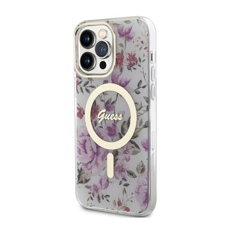 Guess Flower MagSafe - Hülle für iPhone 14 Pro (Transparent)