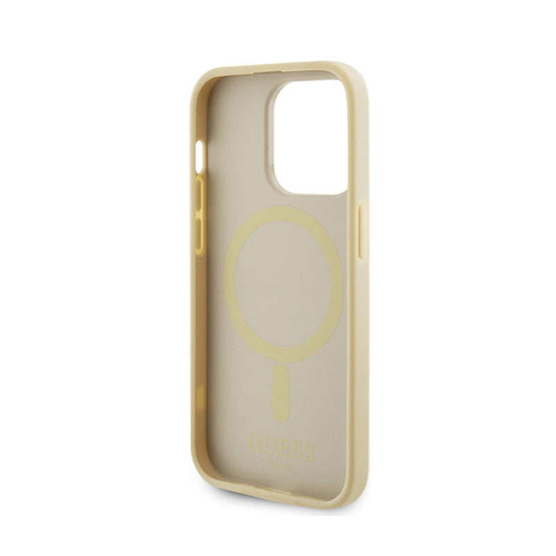 Guess Saffiano MagSafe - iPhone 15 Pro hoesje (goud)