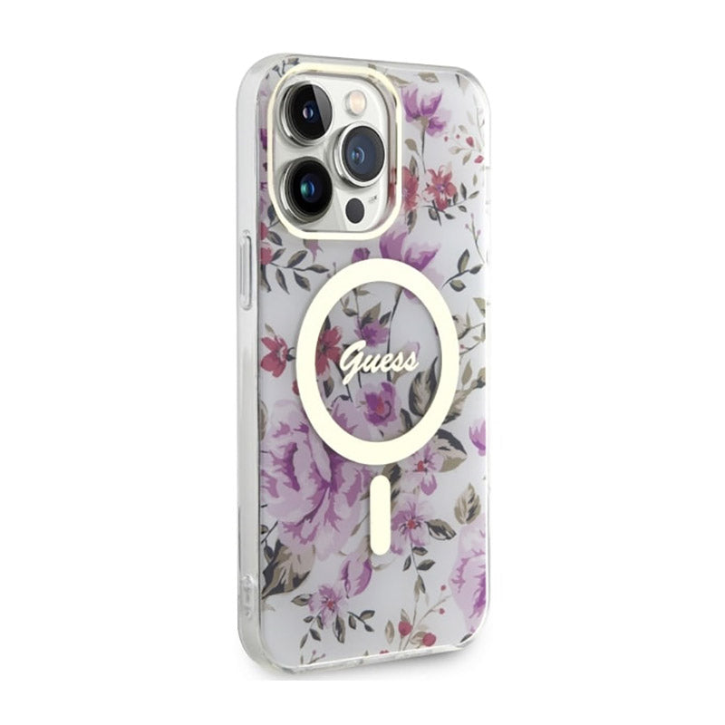 Guess Flower MagSafe - Hülle für iPhone 14 Pro (Transparent)