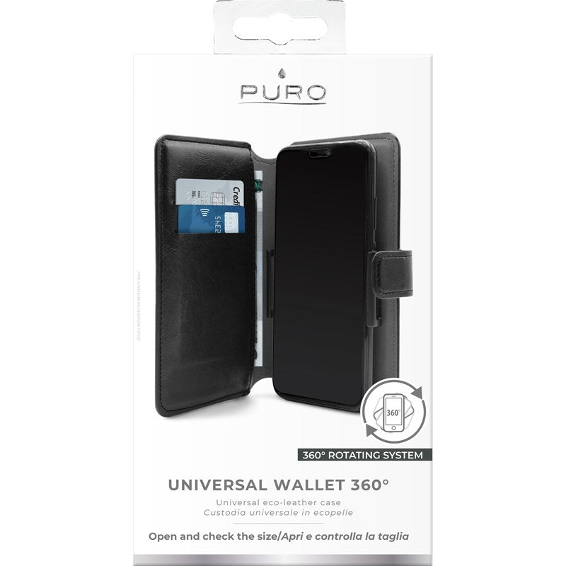 PURO Universal Wallet 360 ° - Universal swivel pouch with card slots, size XL (black)