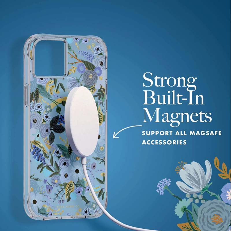 Rifle Paper Clear MagSafe - Hülle für iPhone 14 Plus (Garden Party Blue)