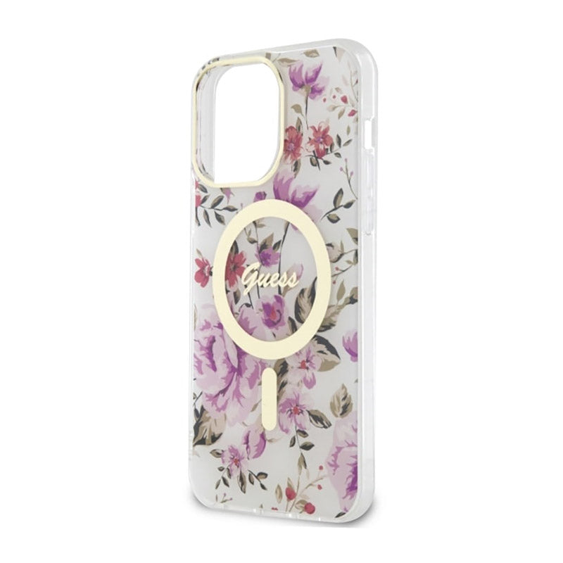 Guess Flower MagSafe - Hülle für iPhone 14 Pro (Transparent)