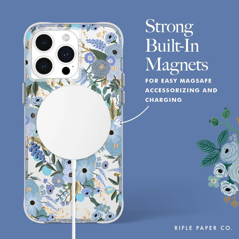 Rifle Paper Clear MagSafe - iPhone 15 Pro Max hoesje (Garden Party Blauw)