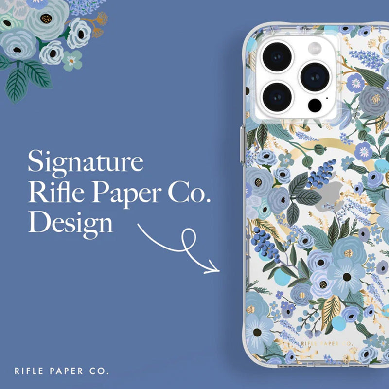 Rifle Paper Clear MagSafe - iPhone 15 Pro Max hoesje (Garden Party Blauw)