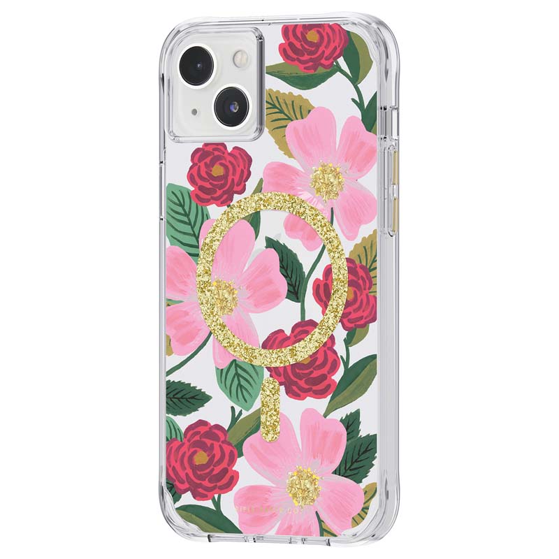 Rifle Paper Clear MagSafe - Hoesje gedecoreerd in goud voor iPhone 14 Plus (Rose Garden)