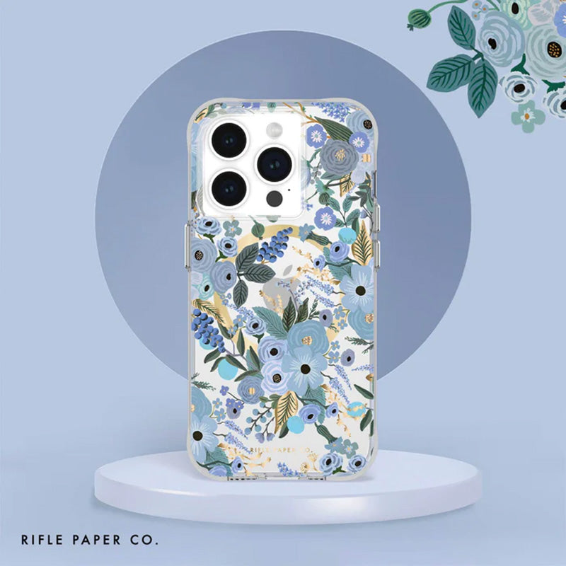 Rifle Paper Clear MagSafe - iPhone 15 Pro Max hoesje (Garden Party Blauw)