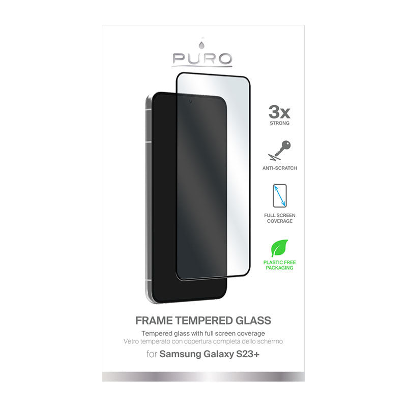 PURO Frame Tempered Glass - Gehärtetes Glas für das Samsung Galaxy S23+ (schwarzer Rahmen)