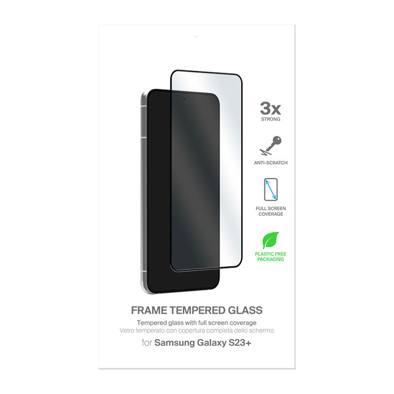 PURO Frame Tempered Glass - Gehärtetes Glas für das Samsung Galaxy S23+ (schwarzer Rahmen)