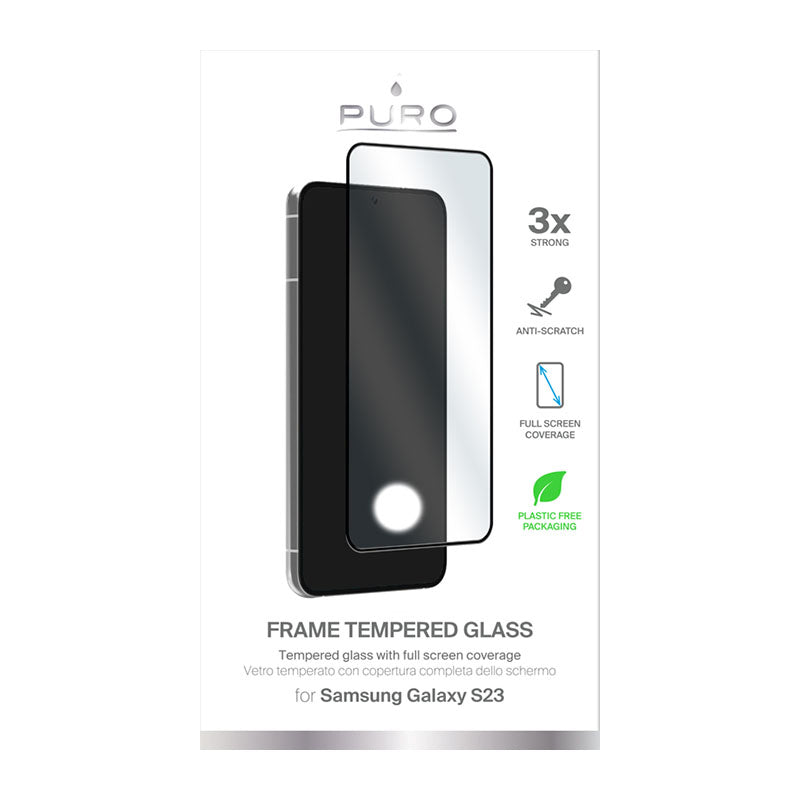 PURO Frame Tempered Glass - Gehärtetes Glas für das Samsung Galaxy S23 (schwarzer Rahmen)