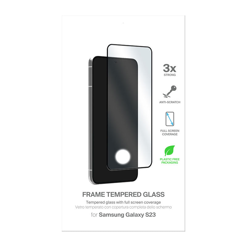 PURO Frame Tempered Glass - Gehärtetes Glas für das Samsung Galaxy S23 (schwarzer Rahmen)