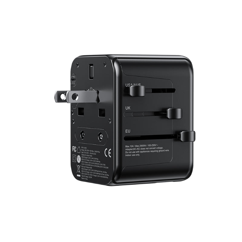 WEKOME WP-U03 Pop Digital Series - EU / UK / US / AU Oplader / Reisadapter + 3x USB-C &amp; 2x USB-A 30W (zwart)