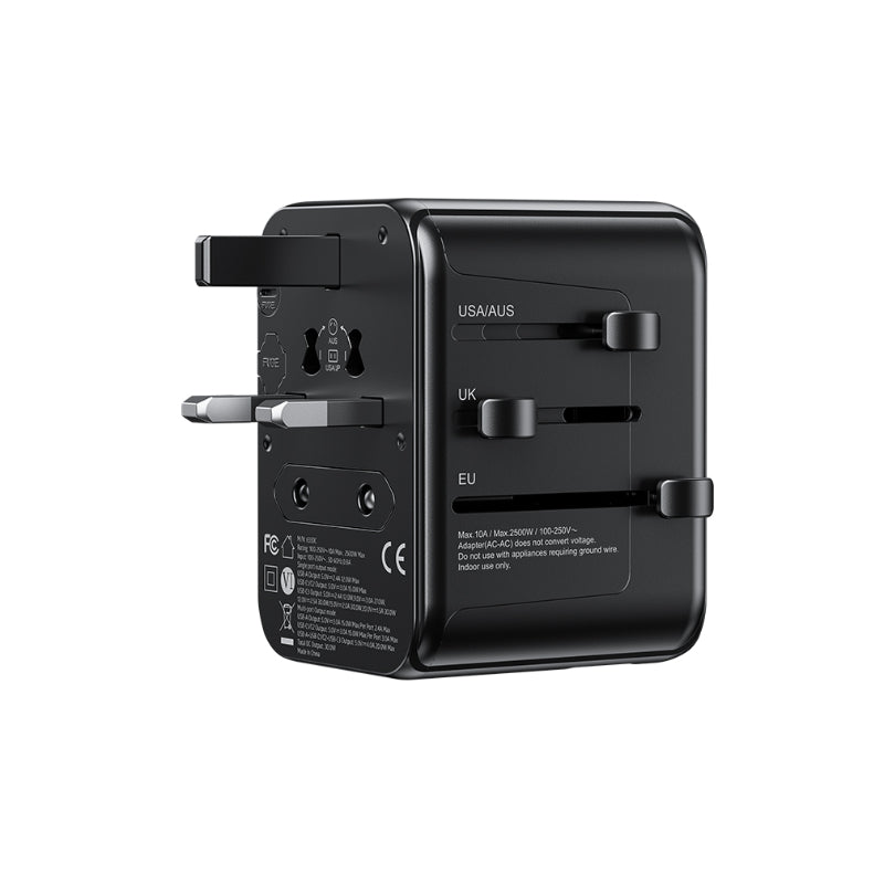 WEKOME WP-U03 Pop Digital Series - EU / UK / US / AU Oplader / Reisadapter + 3x USB-C &amp; 2x USB-A 30W (zwart)