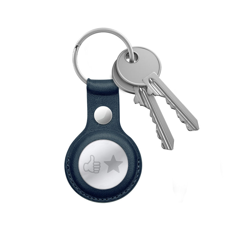 Crong lederen tas met sleutelhanger - lederen beschermhoes sleutelhanger voor Apple AirTag (marineblauw)