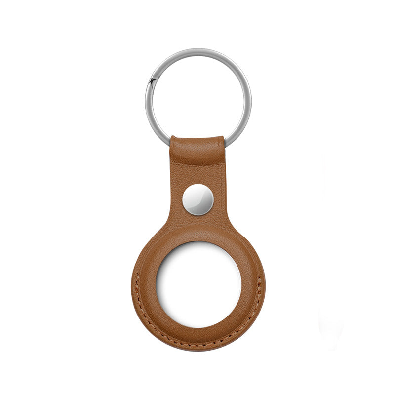 Crong Leather Case with Key Ring - Leather protective case key ring for Apple AirTag (Brown)