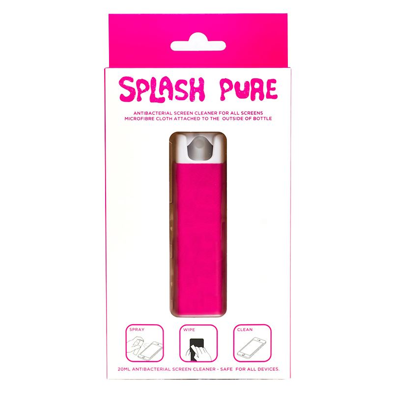 Splash Pure - Antibacterial screen cleaner with microfibre cloth, 20ml (Pink)