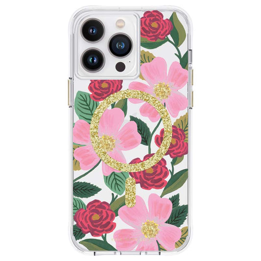 Rifle Paper Clear MagSafe - Hoesje gedecoreerd in goud voor iPhone 14 Pro Max (Rose Garden)