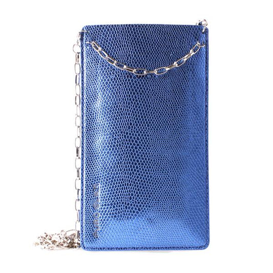 PURO GLAM Chain - Universele case voor smartphones met 2 kaartsleuven met gouden ketting XL (blauw)