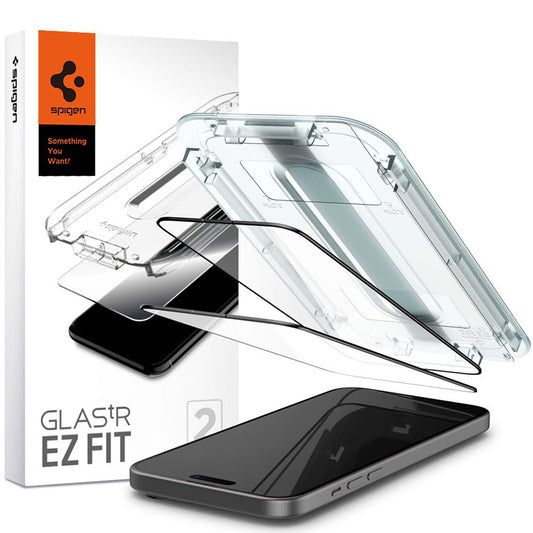 Spigen GLAS.TR EZ FIT FC 2-pack - gehard glas voor iPhone 15 2 stuks (zwart frame)