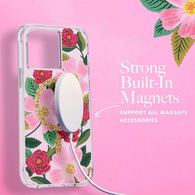 Rifle Paper Clear MagSafe - Hoesje gedecoreerd in goud voor iPhone 14 Pro Max (Rose Garden)