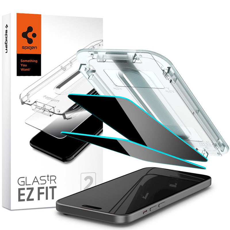 Spigen GLAS.TR EZ FIT Privacy 2-Pack - Gehard glas met privacyfilter voor iPhone 15 2 stuks