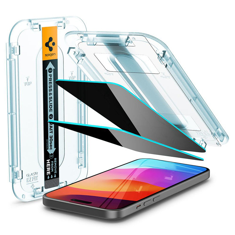 Spigen GLAS.TR EZ FIT Privacy 2-Pack - Gehard glas met privacyfilter voor iPhone 15 2 stuks