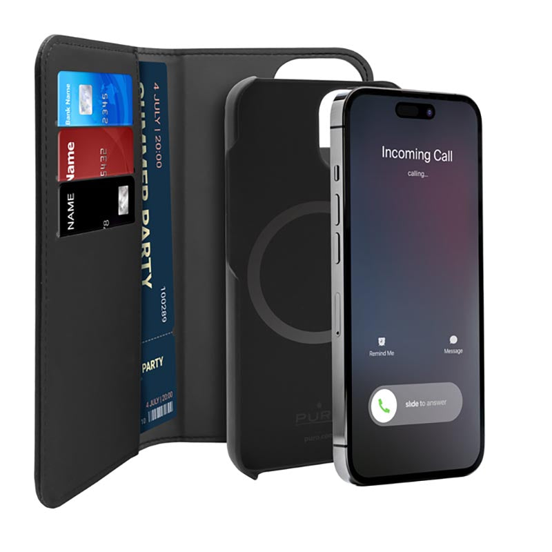 PURO Wallet Abnehmbare - Hülle 2in1 für iPhone 14 Plus (Schwarz)