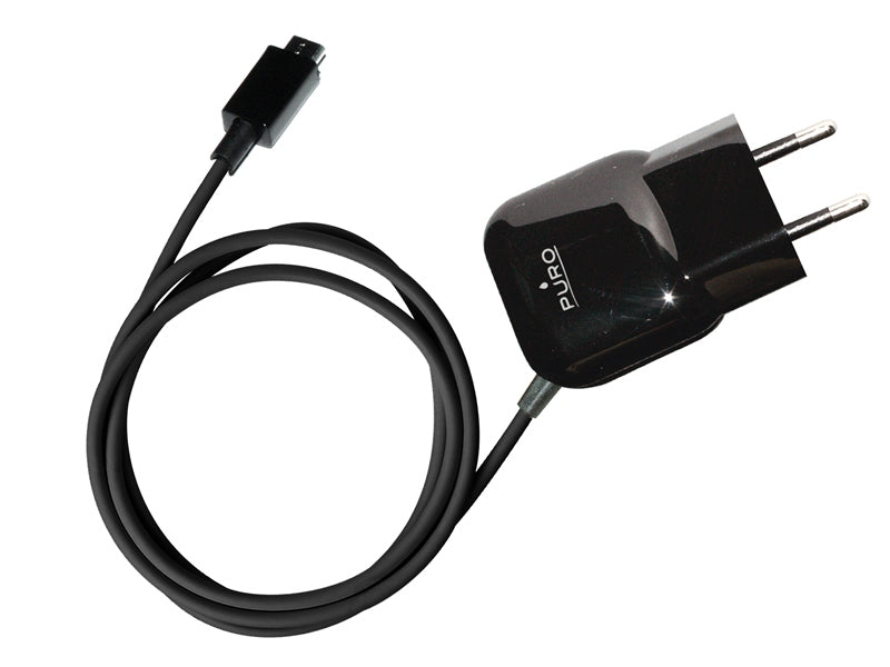 PURO Mini-Reiseladegerät – tragbares Wandladegerät mit Micro-USB-Kabel (schwarz)