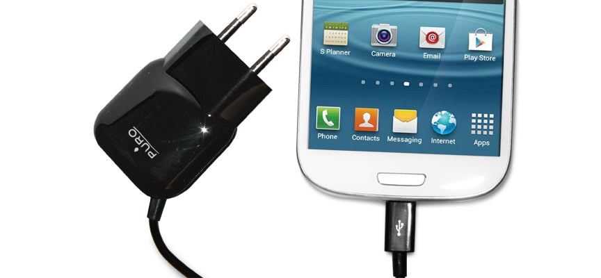 PURO Mini-Reiseladegerät – tragbares Wandladegerät mit Micro-USB-Kabel (schwarz)