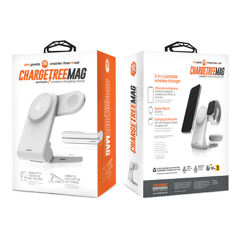 STM ChargeTree MAG – 3-in-1 mobiles kabelloses Ladegerät mit MagSafe (weiß)