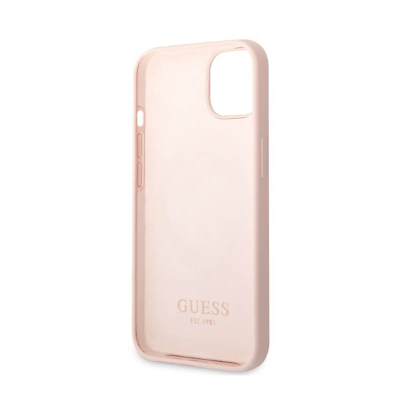 Guess Silikon-Logoplatte MagSafe - Hülle für iPhone 13 Mini (Rosa)