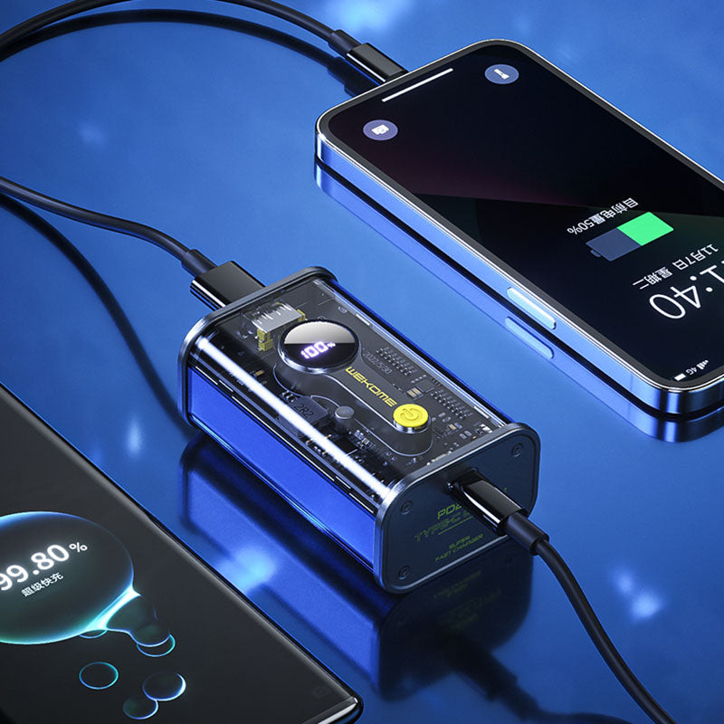 WEKOME WP-333 Vanguard-serie - Powerbank 10000 mAh Super Charging PD 20W + QC 22,5W (zwart / transparant)