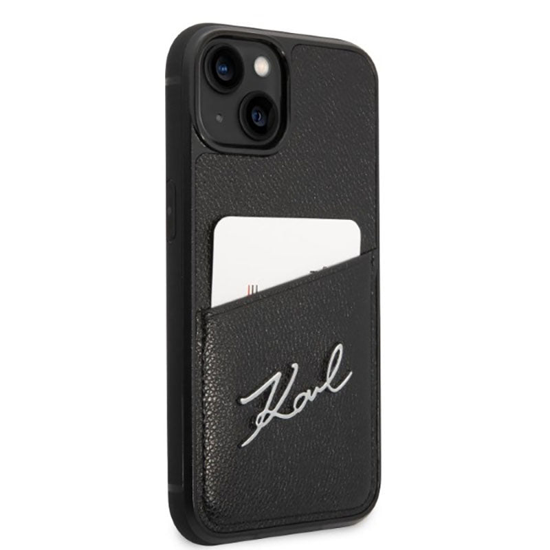 Karl Lagerfeld Signature Logo Cardslot - Hülle für iPhone 14 Plus (Schwarz)