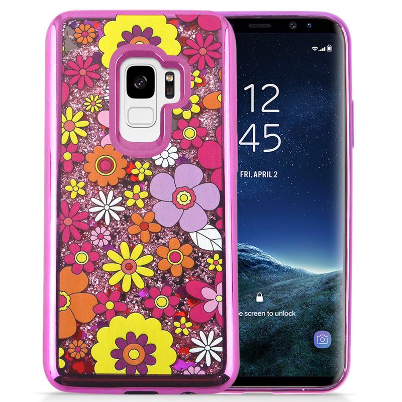 Zizo Liquid Glitter Star-hoesje voor Samsung Galaxy S9 (meerdere bloemen)