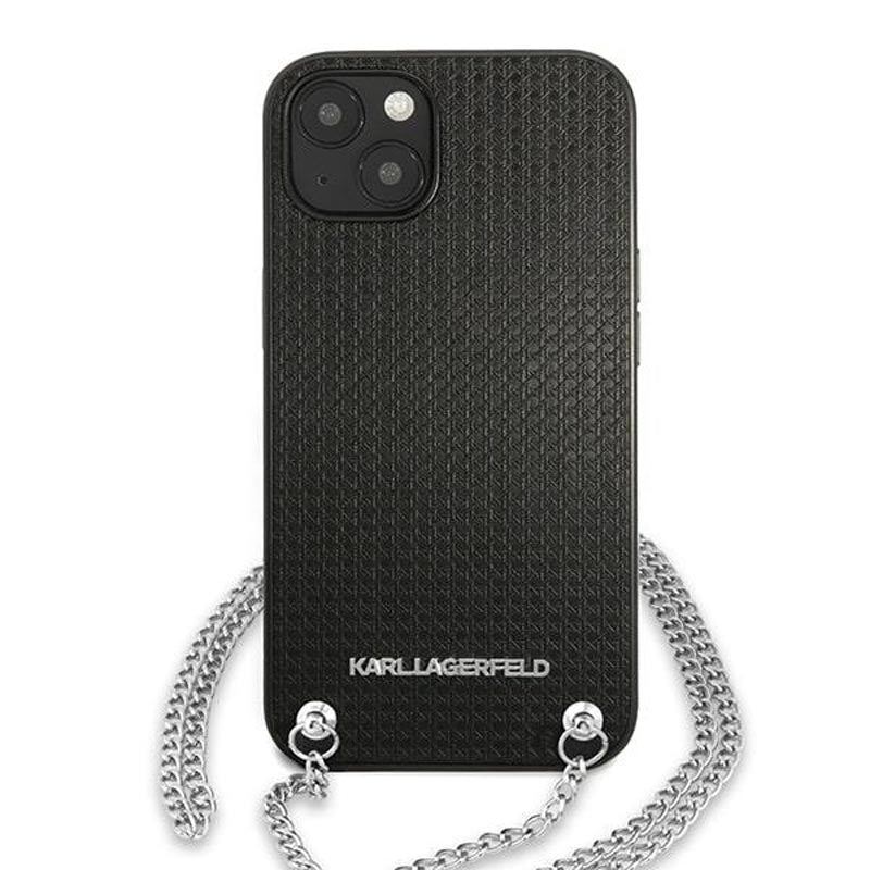 Karl Lagerfeld Lederstruktur und Kette - Hülle für iPhone 13 mini (Schwarz)