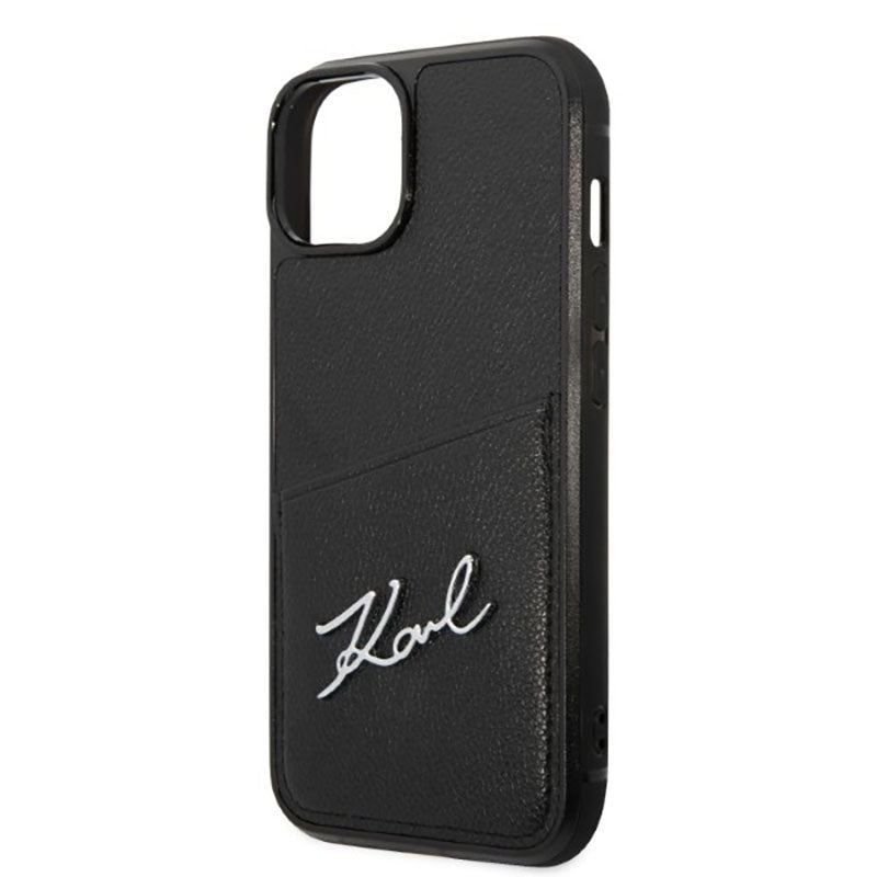 Karl Lagerfeld Signature Logo Cardslot - Hülle für iPhone 14 Plus (Schwarz)