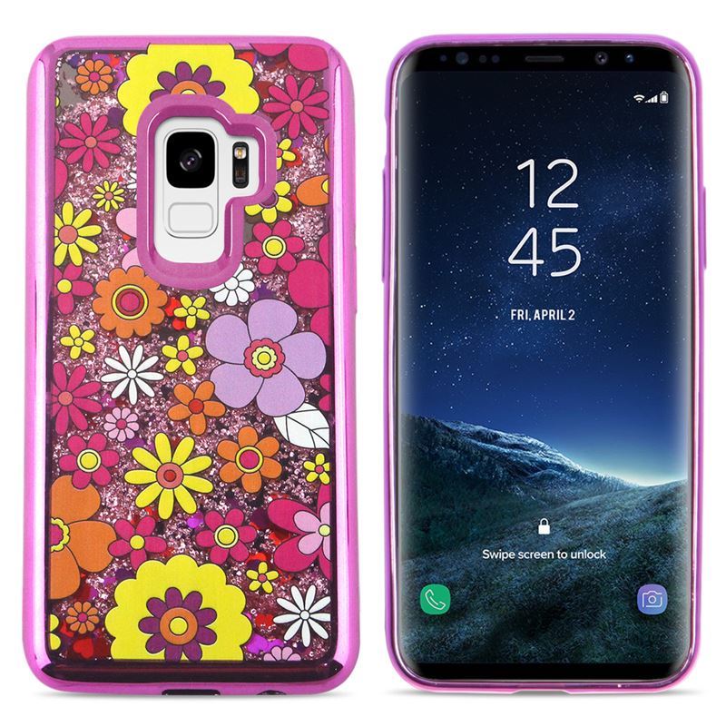 Zizo Liquid Glitter Star-hoesje voor Samsung Galaxy S9 (meerdere bloemen)