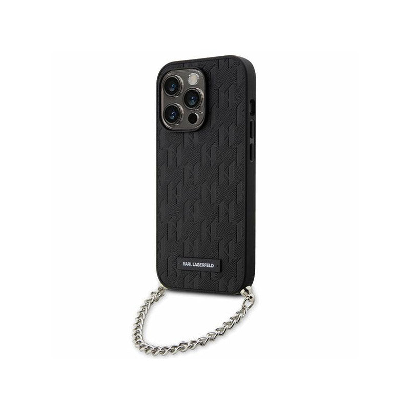 Karl Lagerfeld Saffiano Monogram Chain - hoesje voor iPhone 14 Pro Max (zwart)