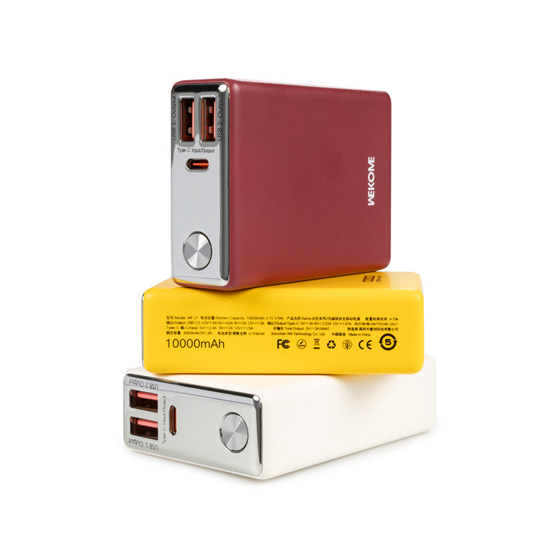 WEKOME WP-27 Tint-serie - Powerbank 10000 mAh Supersnel opladen USB-C PD 20W + 2x USB-A QC3.0 22,5W (rood)