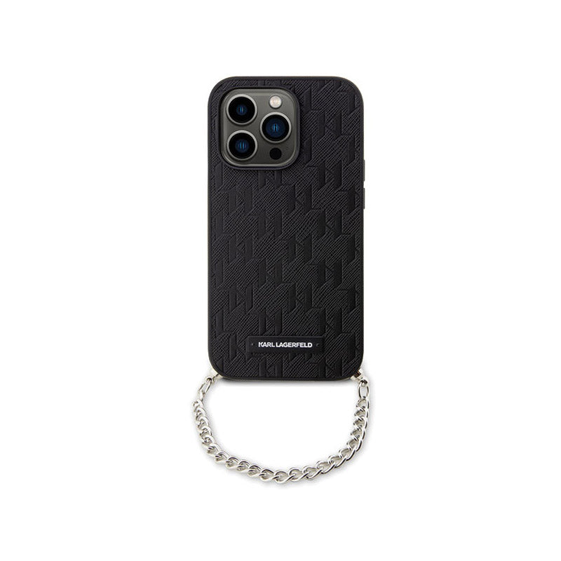 Karl Lagerfeld Saffiano Monogram Chain - hoesje voor iPhone 14 Pro Max (zwart)