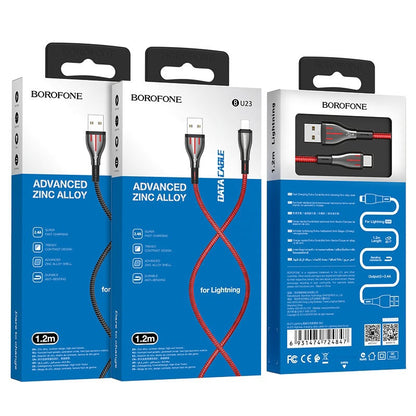 Borofone Highway – 1,2 m langes USB-auf-Lightning-Verbindungskabel (schwarz/rot)