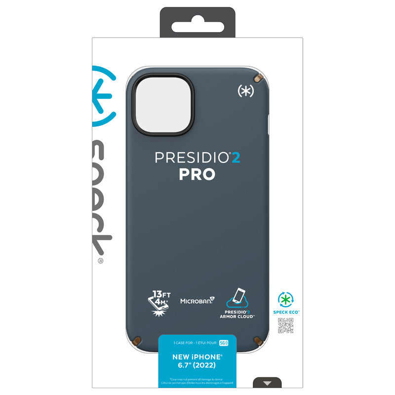 Speck Presidio2 Pro - Case for iPhone 15 Plus / 14 Plus with MICROBAN coating (Charcoal / Cool Bronze / Slate)