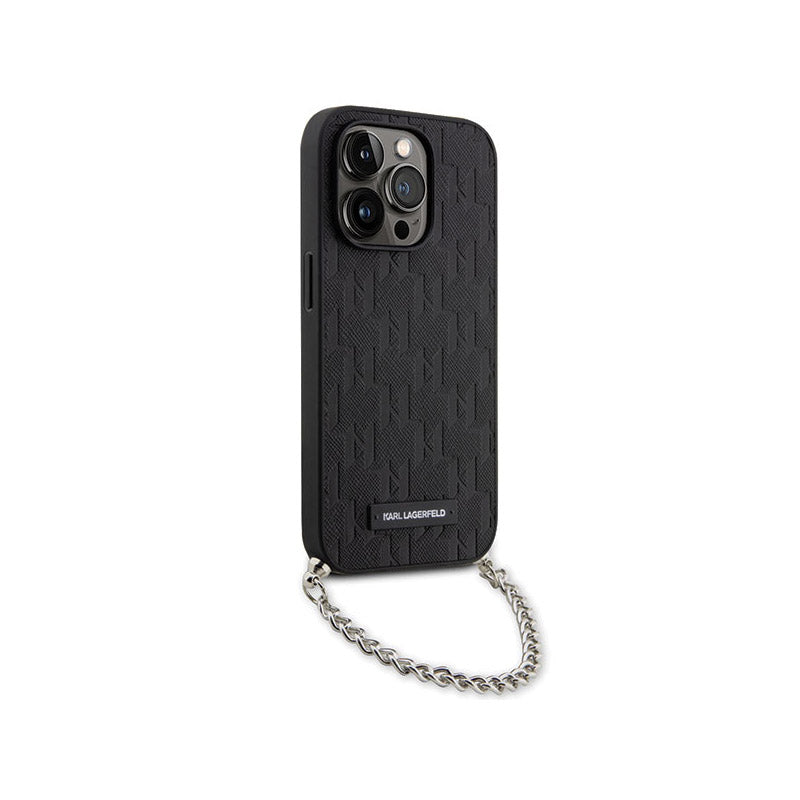 Karl Lagerfeld Saffiano Monogram Chain - hoesje voor iPhone 14 Pro Max (zwart)