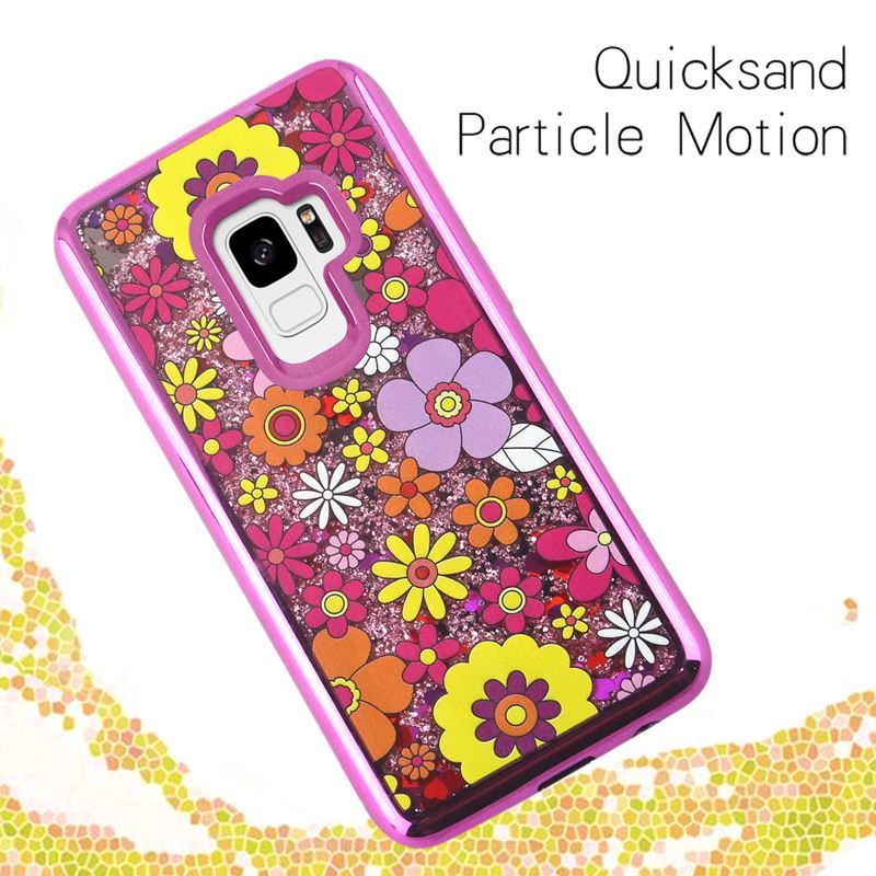 Zizo Liquid Glitter Star-hoesje voor Samsung Galaxy S9 (meerdere bloemen)