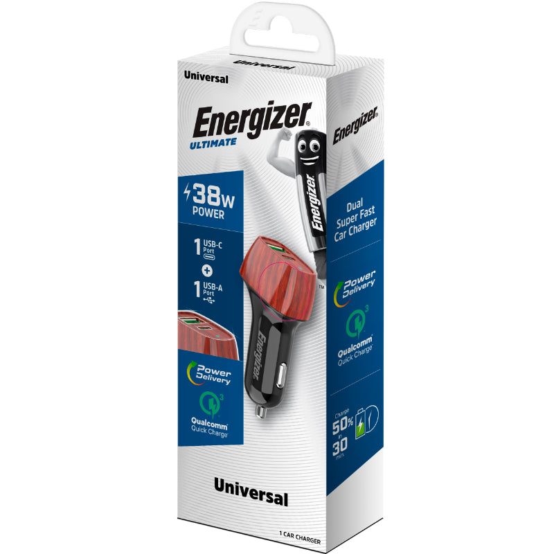 Energizer Ultimate - USB-C &amp; USB-A 38W PD + QC3.0 autolader (WALNOOT)