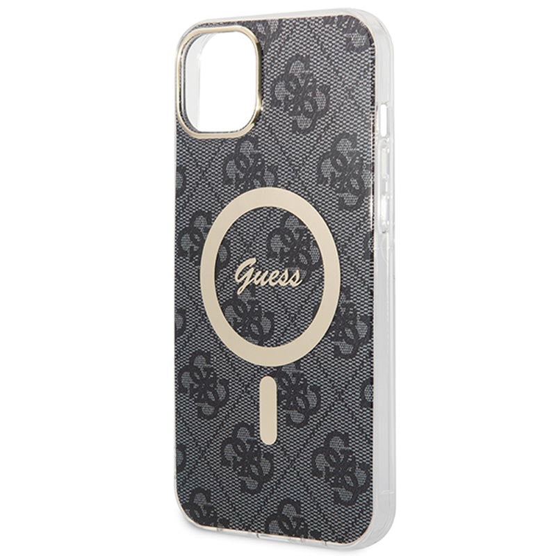 Guess Bundle Pack MagSafe 4G - Set hoesje voor iPhone 14 Plus + MagSafe oplader (Zwart/Goud)