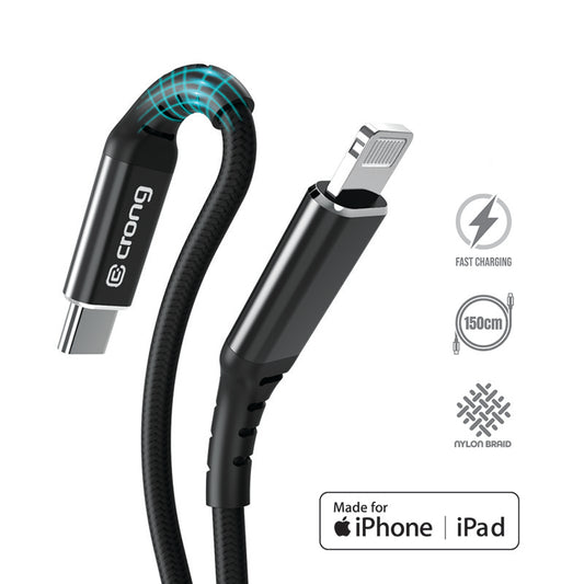 Crong Armor Link - USB-C to Lightning MFi Braided Cable 150cm (black)