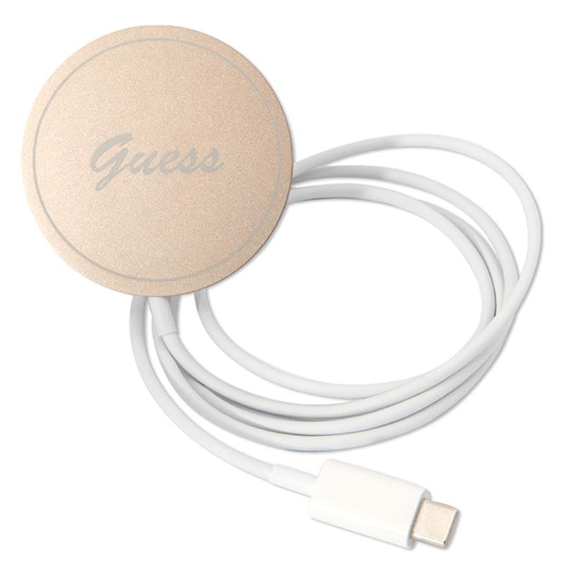 Guess Bundle Pack MagSafe 4G - Set hoesje voor iPhone 14 Plus + MagSafe oplader (Zwart/Goud)