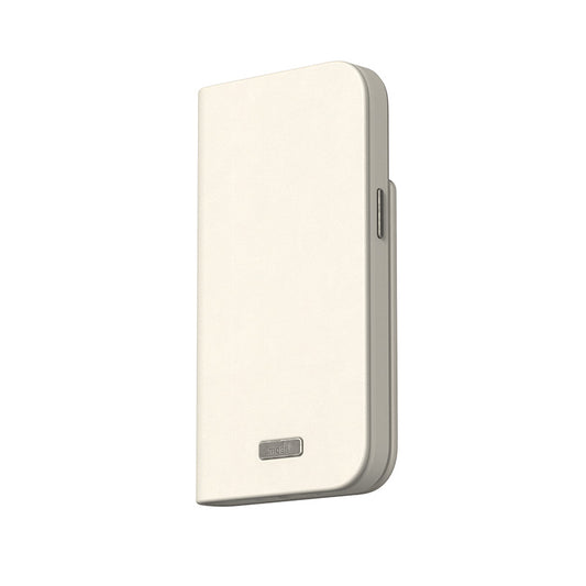 Moshi Overture MagSafe – 3-in-1-Lederhülle mit Klappdeckel für iPhone 15 Plus (Eggnog White)