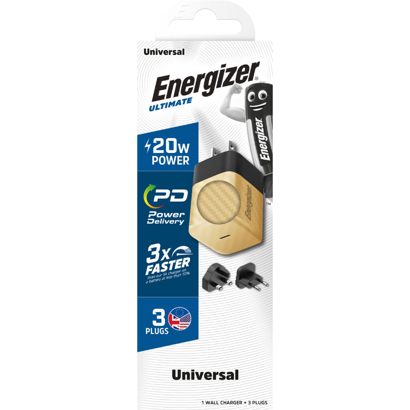 Energizer Ultimate – Multiplug EU/UK/US GaN 20W PD-Netzladegerät (Gold)