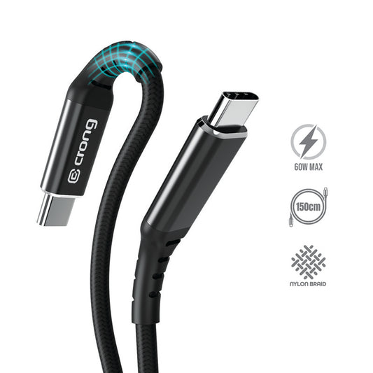 Crong Armor Link - USB-C to USB-C 60W Braided Cable Fast Charging 150cm (black)